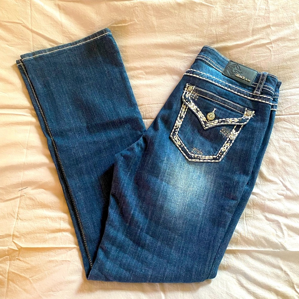 Grace In LA Embellished Easy Fit Bootcut Jeans LIKE NEW!